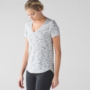 lululemon athletica Women's Short Sleeve V-Neck Tee in Heathered White and Black